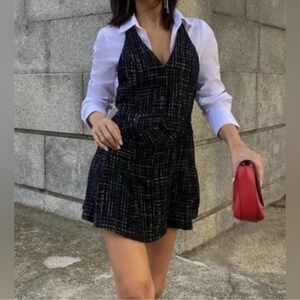ZARA CONTRASTING TWEED AND BLOUSE Structured Dress